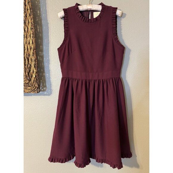 Kate Spade Dress 10 Cherry Burgundy Red Ruffle Trim Stretch Career Church - Picture 11 of 16